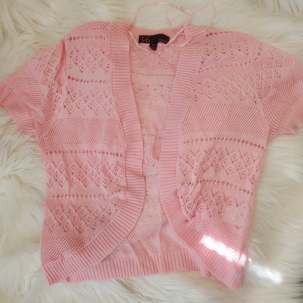 Pink Croquet Short Sleeve Cardigan